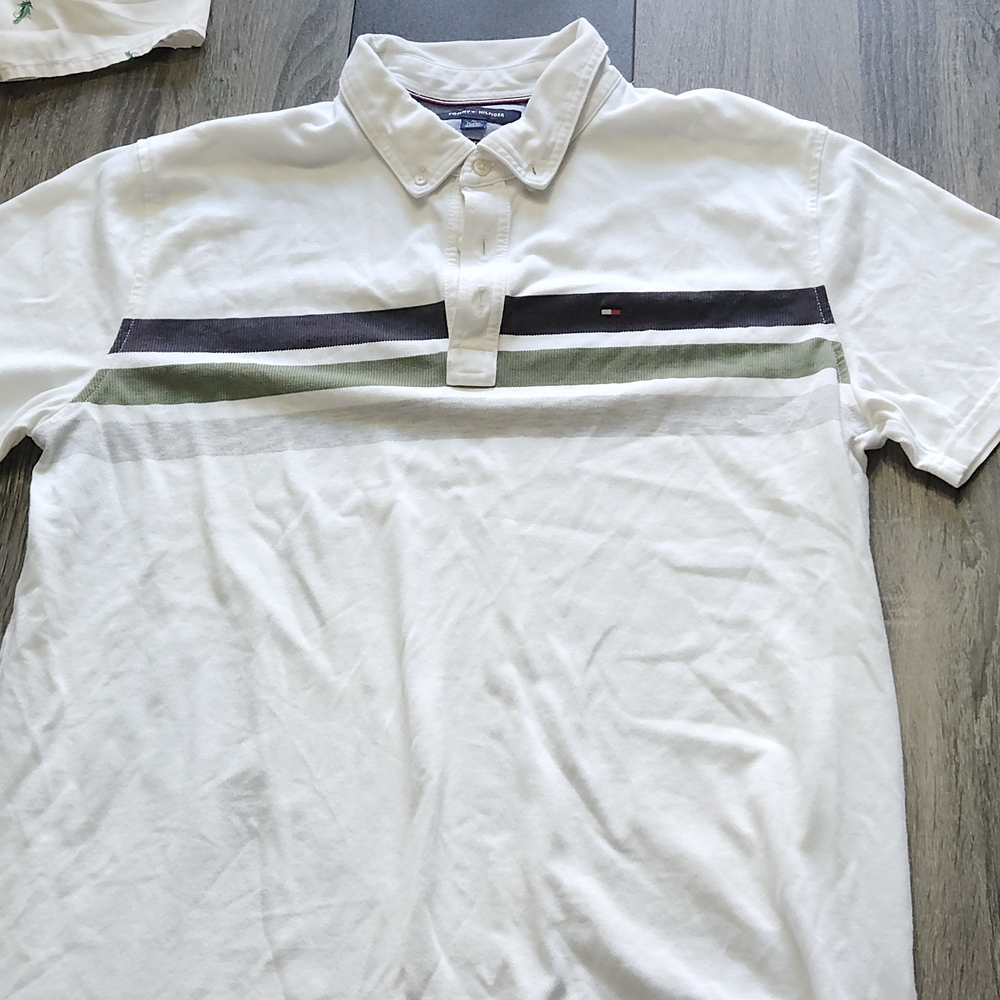 Tommy Hilfiger White Polo with Navy and Olive Stripes